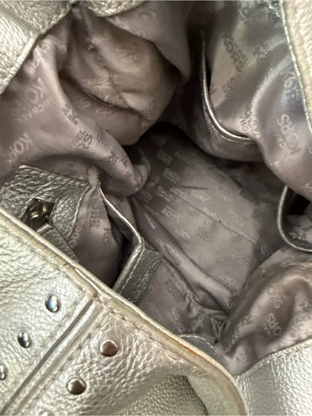 Michael Kors Large Silver Studded Pebbled Leather Hobo